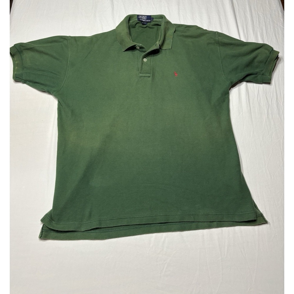 Vintage Polo Ralph Lauren Men's L Green Red Pony Logo Polo Shirt